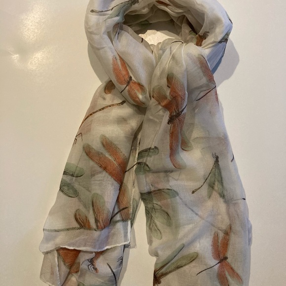 🛍 Magical Dragonfly Print Long Scarf, White/Multicolor - Picture 1 of 3